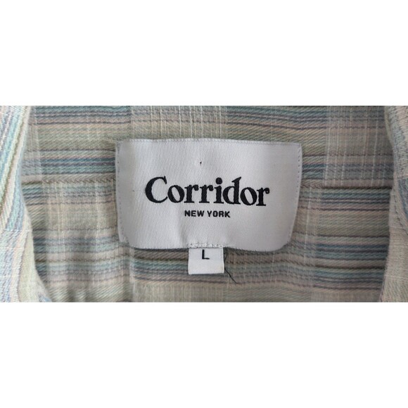 Corridor Jacquard Camp Shirt Men's Size Large Blue Stripe Short Sleeve Button Up - Picture 4 of 9